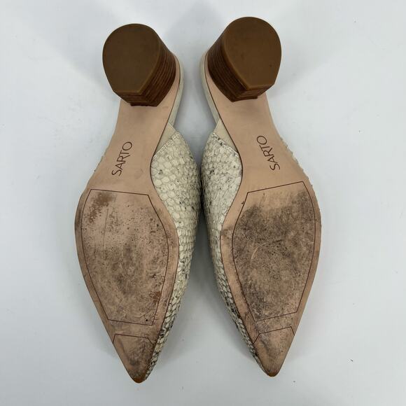 Franco Sarto Visa Mule Womens 9M Gray Cream Snake Print Embossed Leather Pointed - Picture 7 of 8